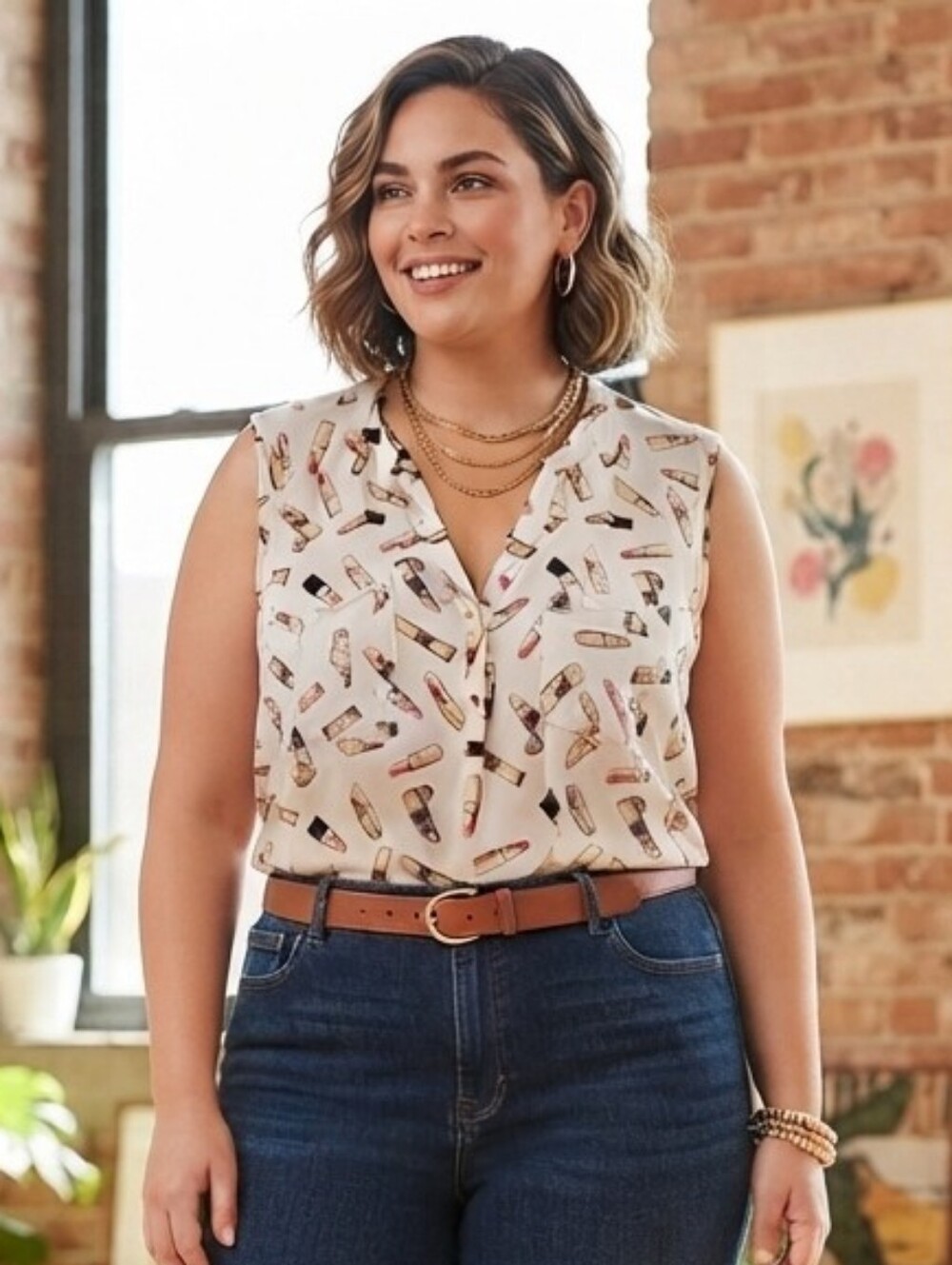 Torrid 3 Lipstick Sleeveless Harper Blouse Retro Eclectic Art To Wear Whimsical